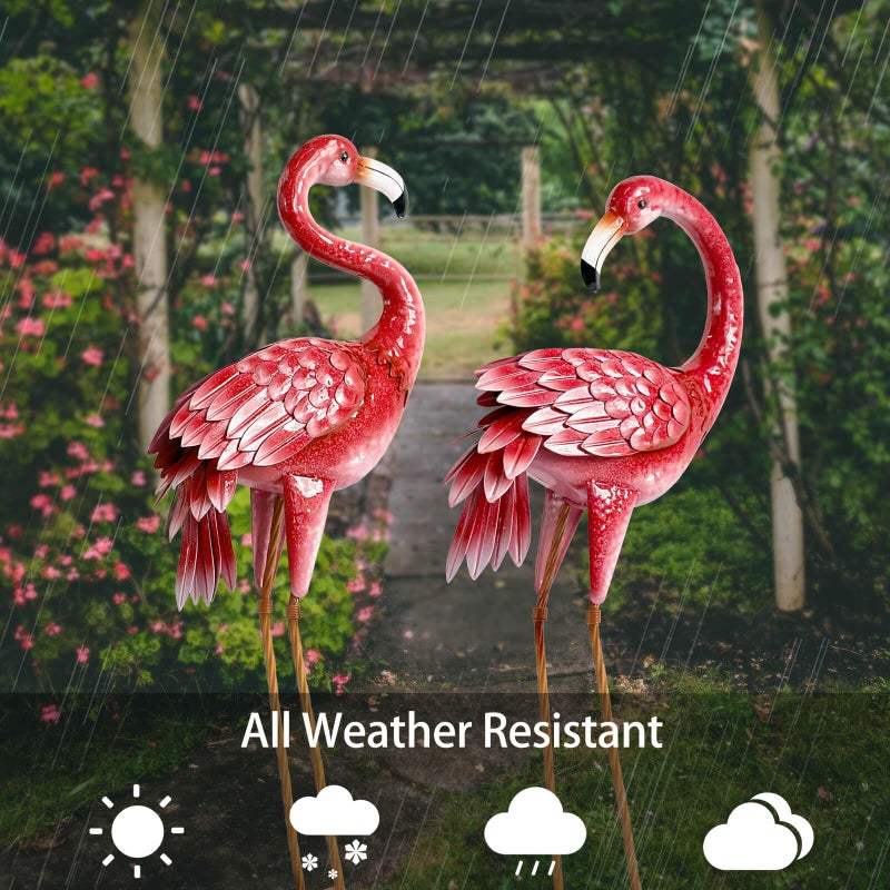 Kircust Flamingo Garden Statues and Sculptures, Metal Birds Yard Art Outdoor Statue, Large Pink Flamingo Lawn Ornaments for Home, Patio, Backyard Decor (2-Pack) - Image 2